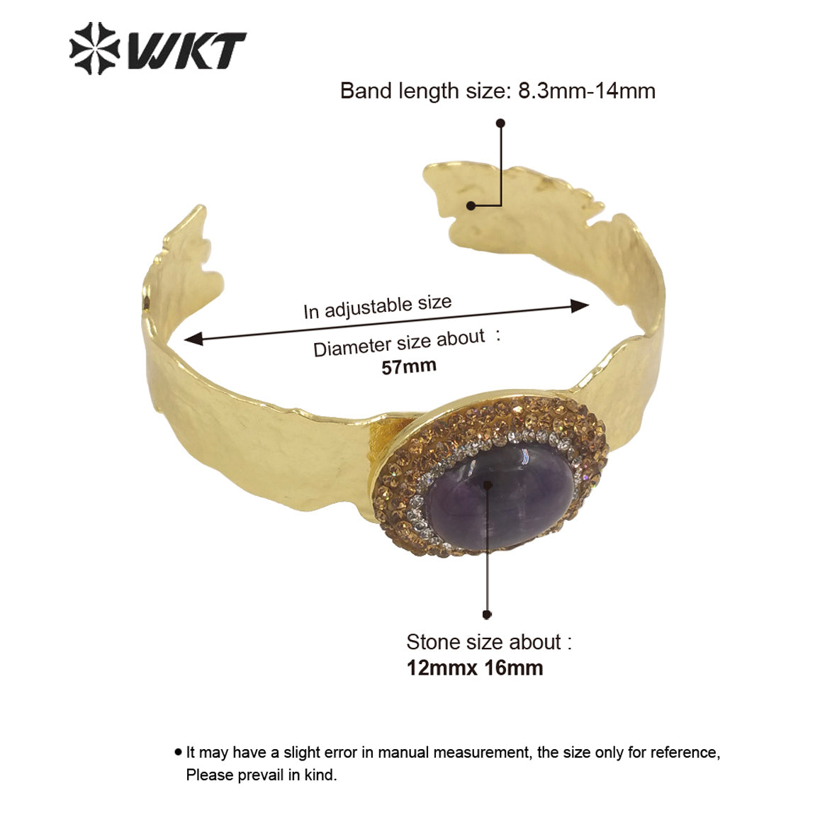 WT-B628 Europe Colorful Precious Gemstone Opening Bangle with Rhinestone Setting Women Oval Amethyst Stone Bangle