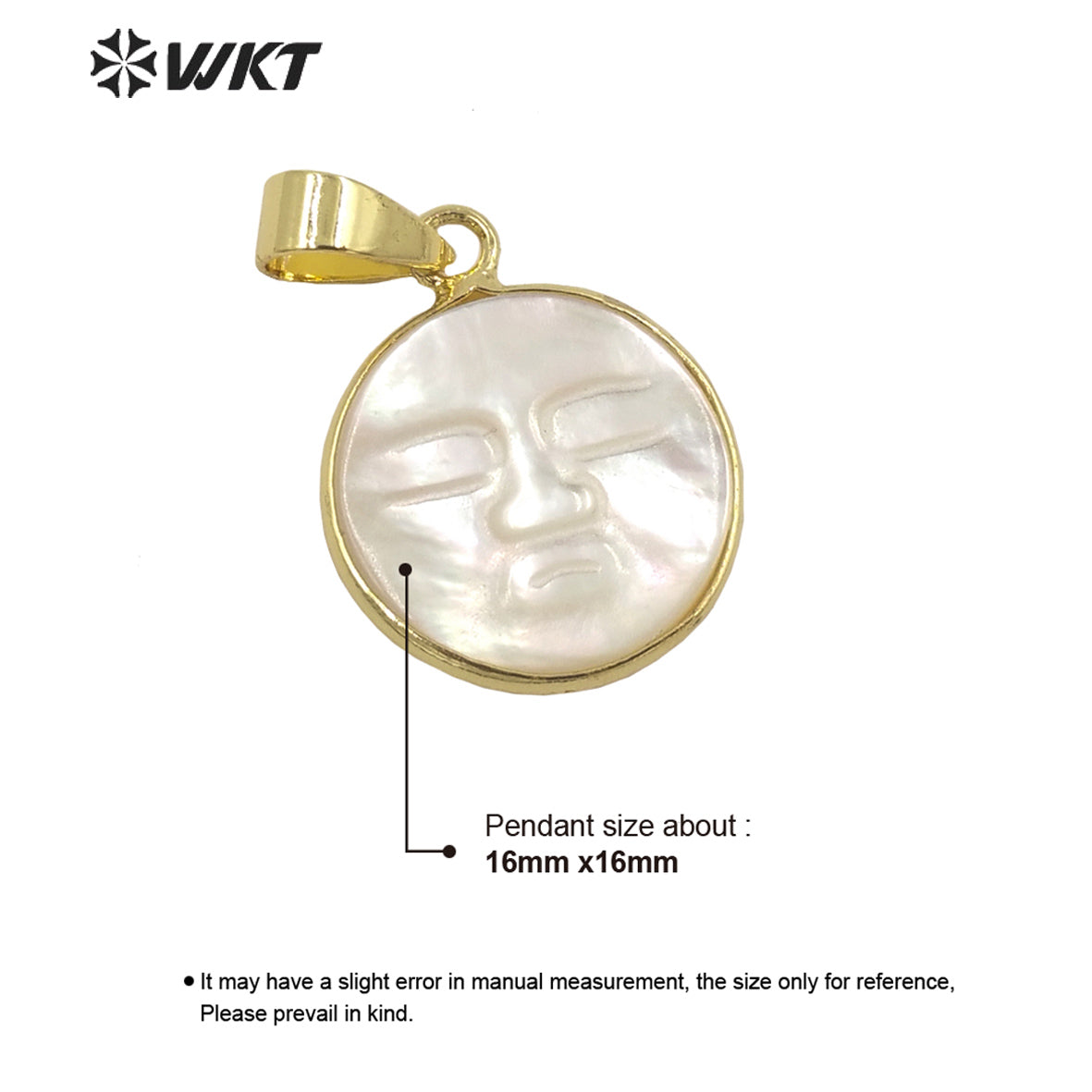 WT-JP297 French Vintage Charming Trumpet Shell Pendant Carved Sleeping Face Round Pendant Female Jewelry Natural Shell Pendant