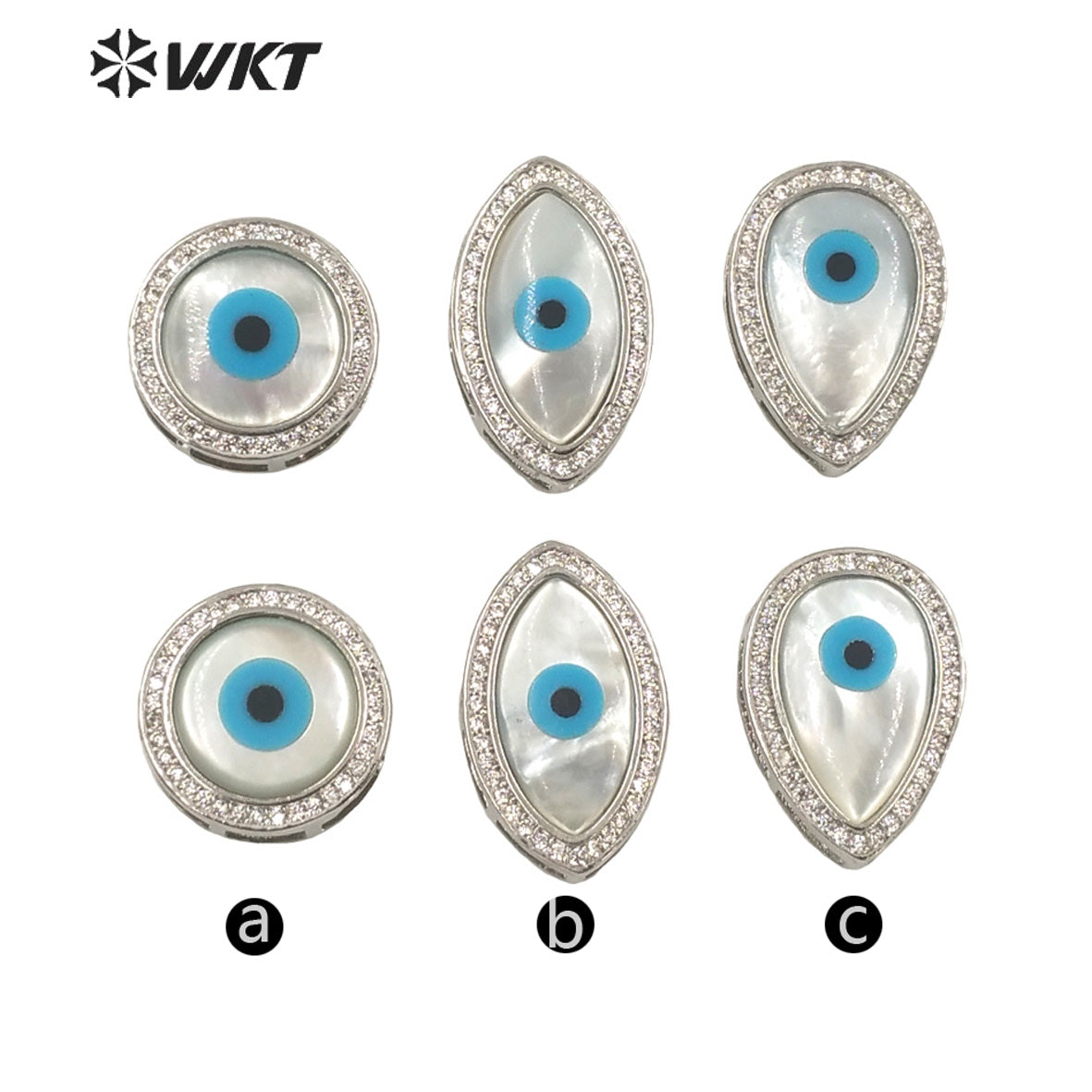 WT-MP203 WKT Exclusive Fashion 18k Real Gold Plated Micro Pave Cubic Zircon Setting White Shell Eye Pendant in Horseeye Shape