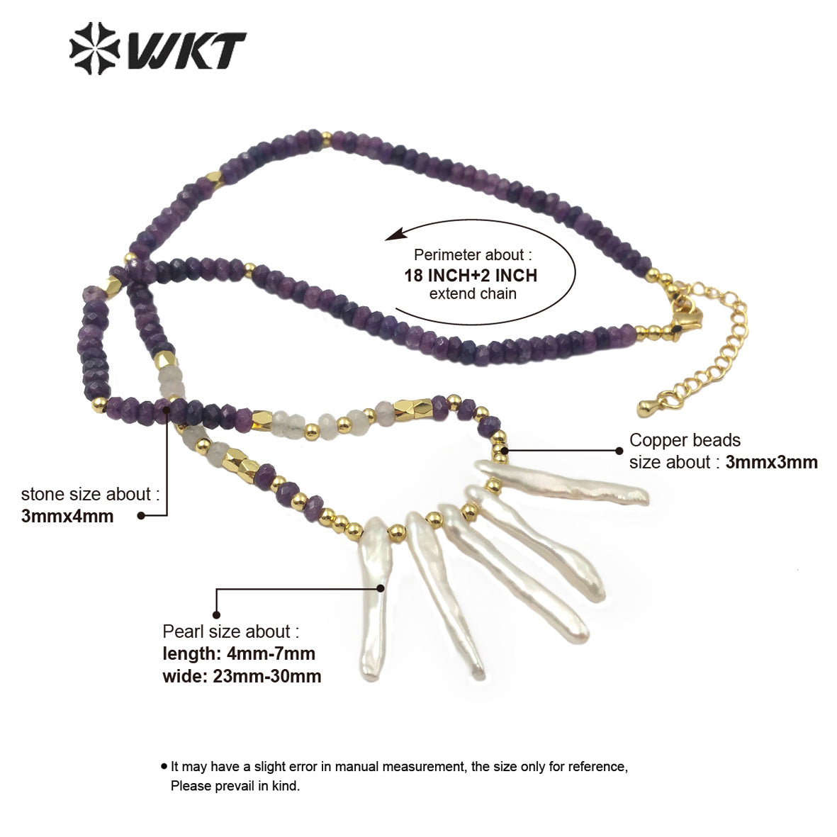 WT-JN105 Wholesale Natural Pearl Pendant Necklace With 3mm Amethyst Beads 3mm Brass Beads Chain Themed Pendant in Randomly Shape