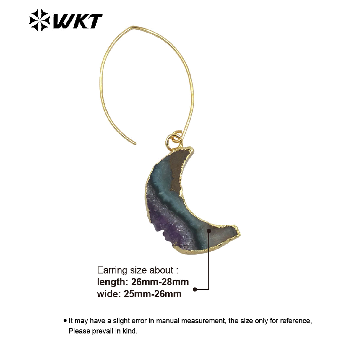 WT-E666 Crescent Shape Natural Stone Amethyst Earrings Women Jewelry 18k Gold Plated Earrings Stone Earring