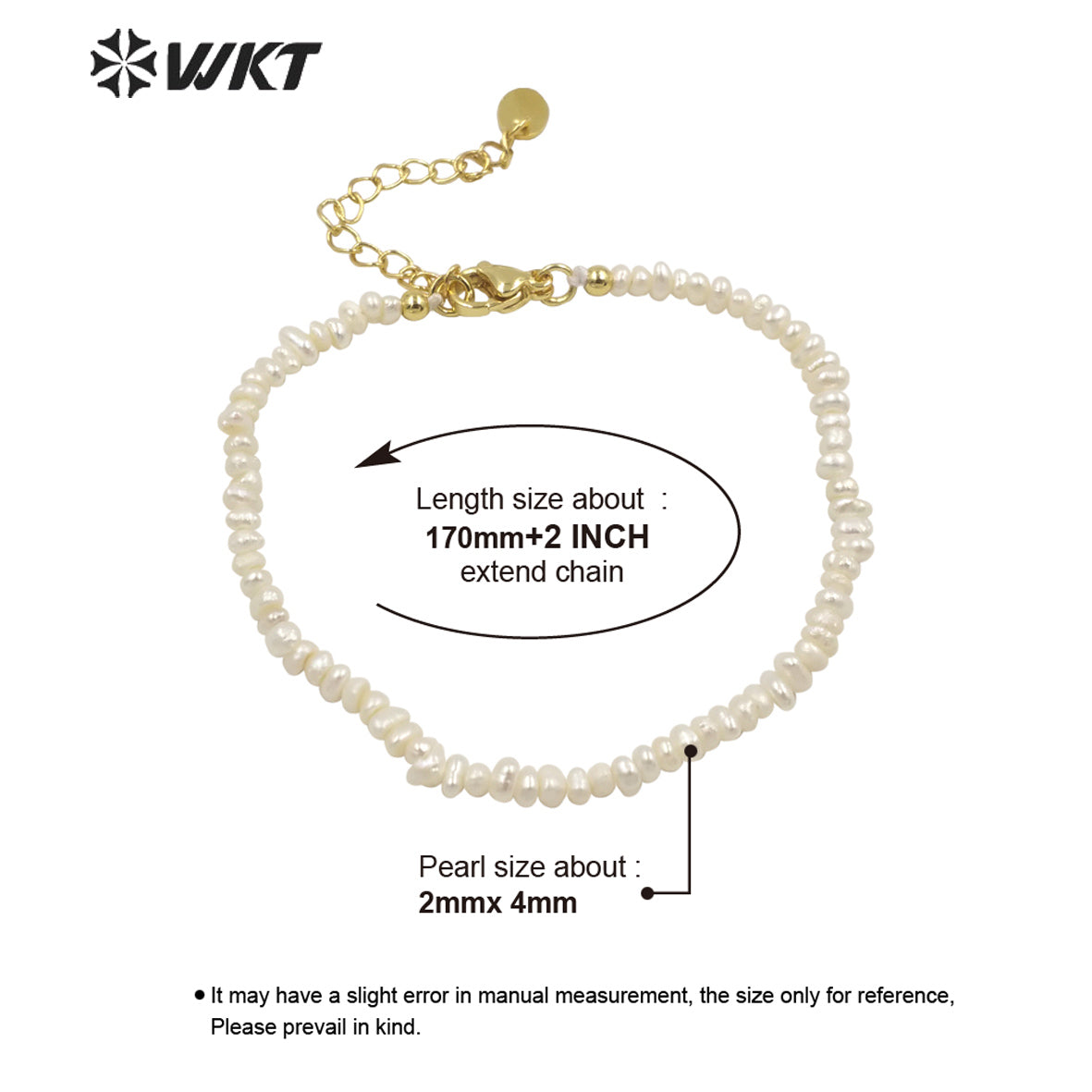WT-MPB069 Amazing Tiny Potato Shape Freshwater Pearl Bracelet Simple Elegant Hand Strand Gorgeous Pure Pearl Bracelet with Chain