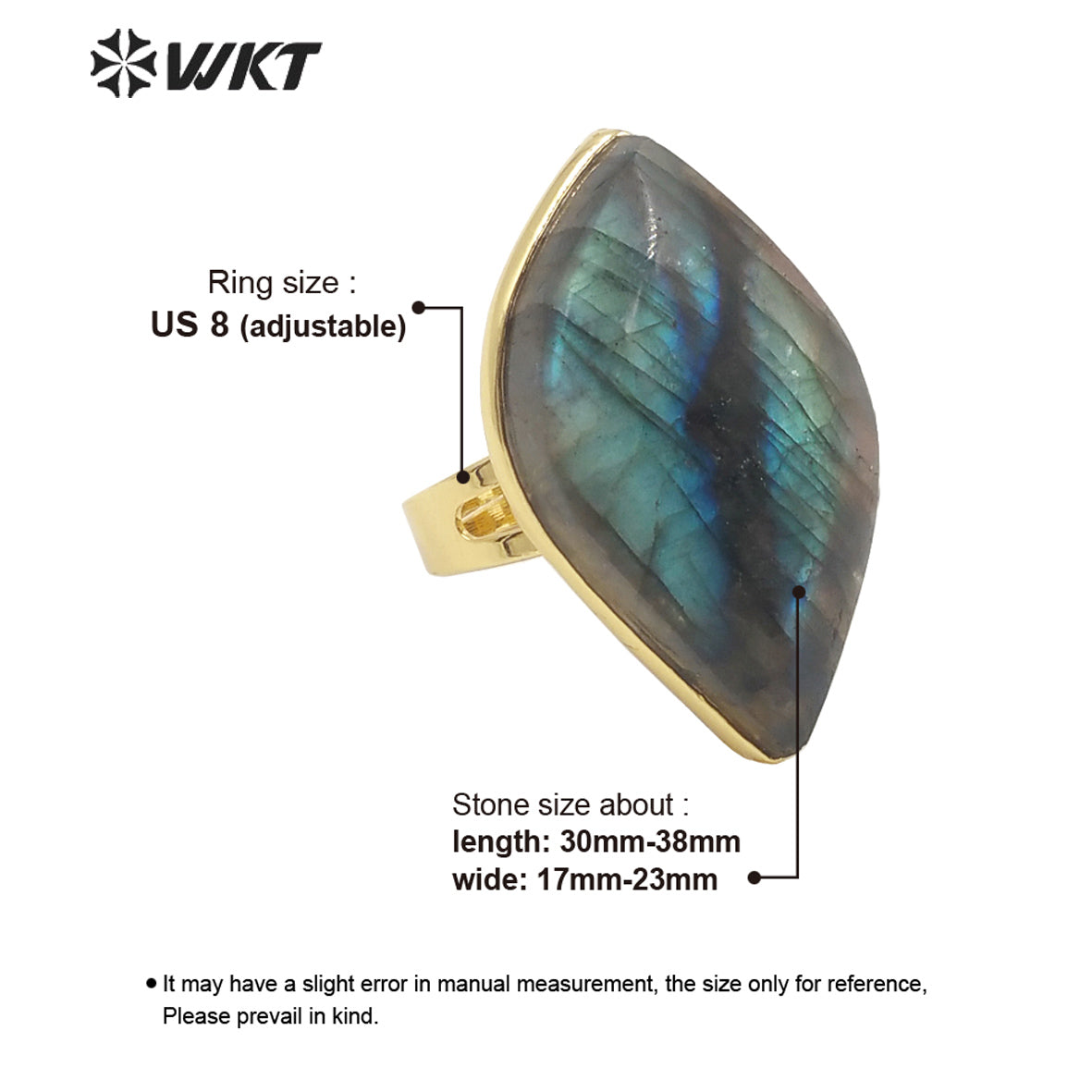 WT-R389 WKT 2022 New Fashion Adjustable RingFor Gift Jewelry Labradorite Stone for Women Girls Wedding Engagement Stone Rings