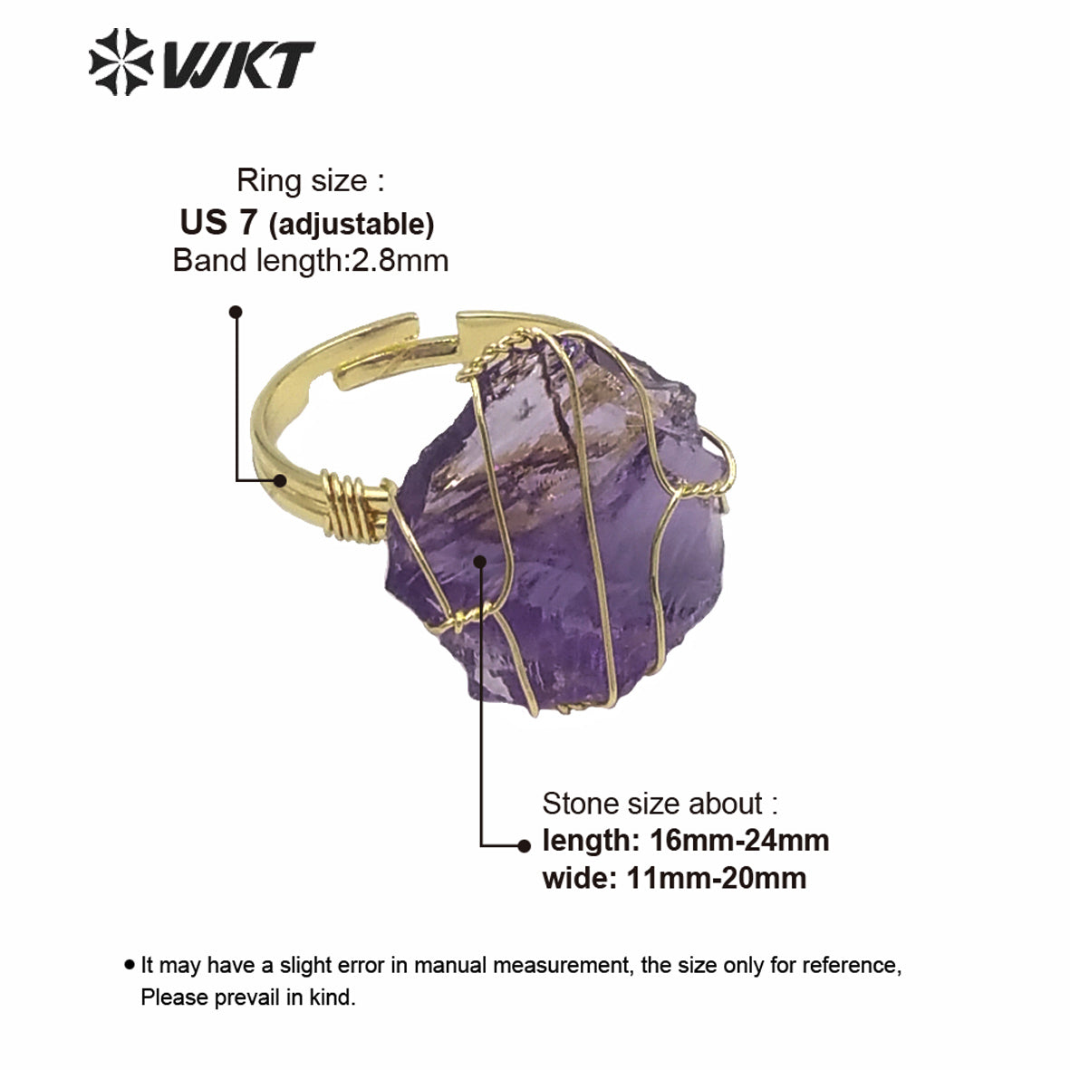 WT-R366 WKT New Design Gold Hand Make Wire Wrapped Mineral Stone Ring Women Fashion Hot Raw Quartz Fluorite Ring