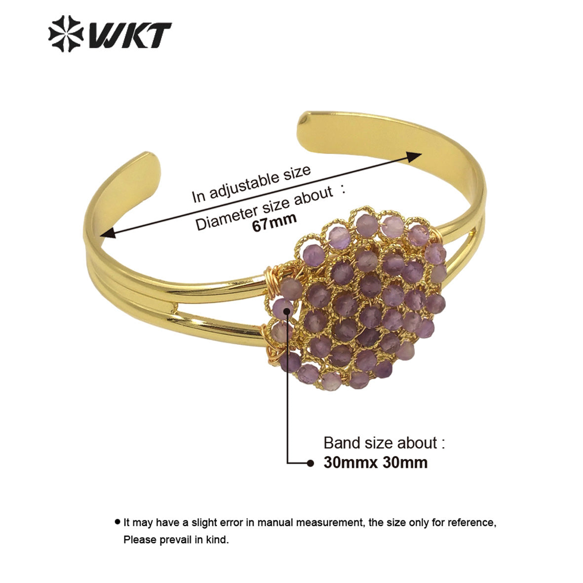 WT-B642 WKT Lovely Fashion Design Trendy Gift for Women Gemstone 18k Plating C Shaped Natural Colorful Gemstone Bracelets