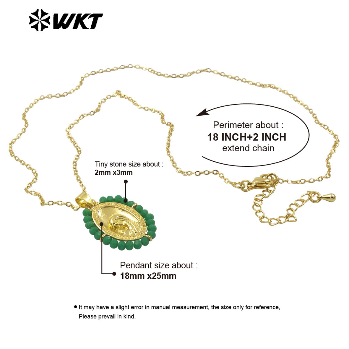 WT-MN995 WKT 18K Gold Plated Yellow Brass Metal Carved With Handmade Wire Wrapped Crystal Beads the Beauty Face Necklace