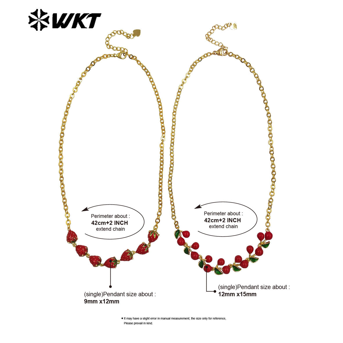 WT-JFN40 Wholesale Ladies Trendy Necklace Multi Cherries And Strawberries Yellow Brass With Drop Oil Anniversary Accessories