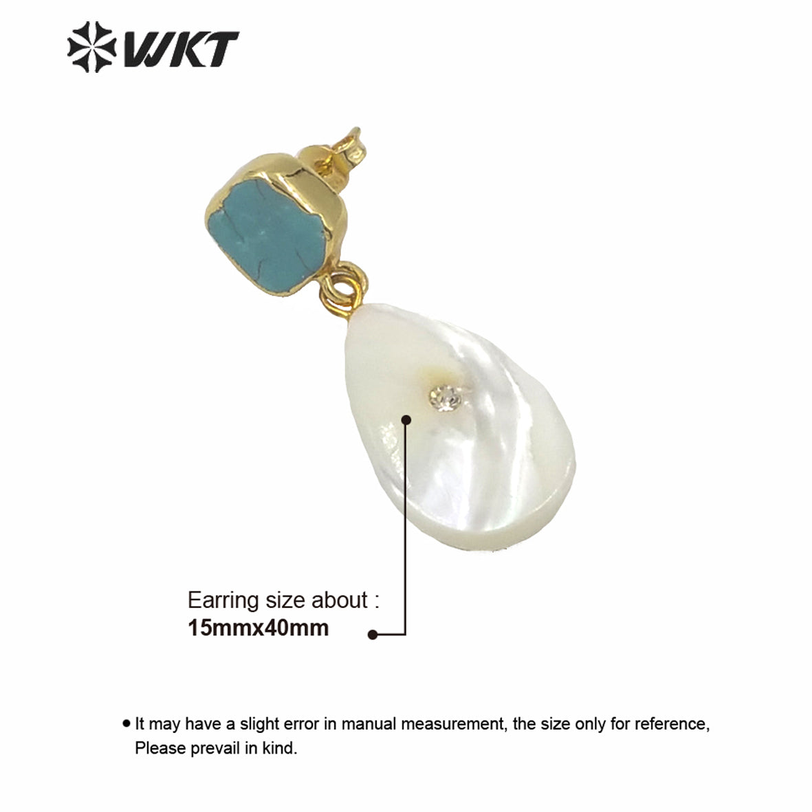 WT-MPE045 Factory Directly Sales Natural Stone Studs Earrings White Waterdrop Dangle Shell Earrings Charming Turquoise Earrings