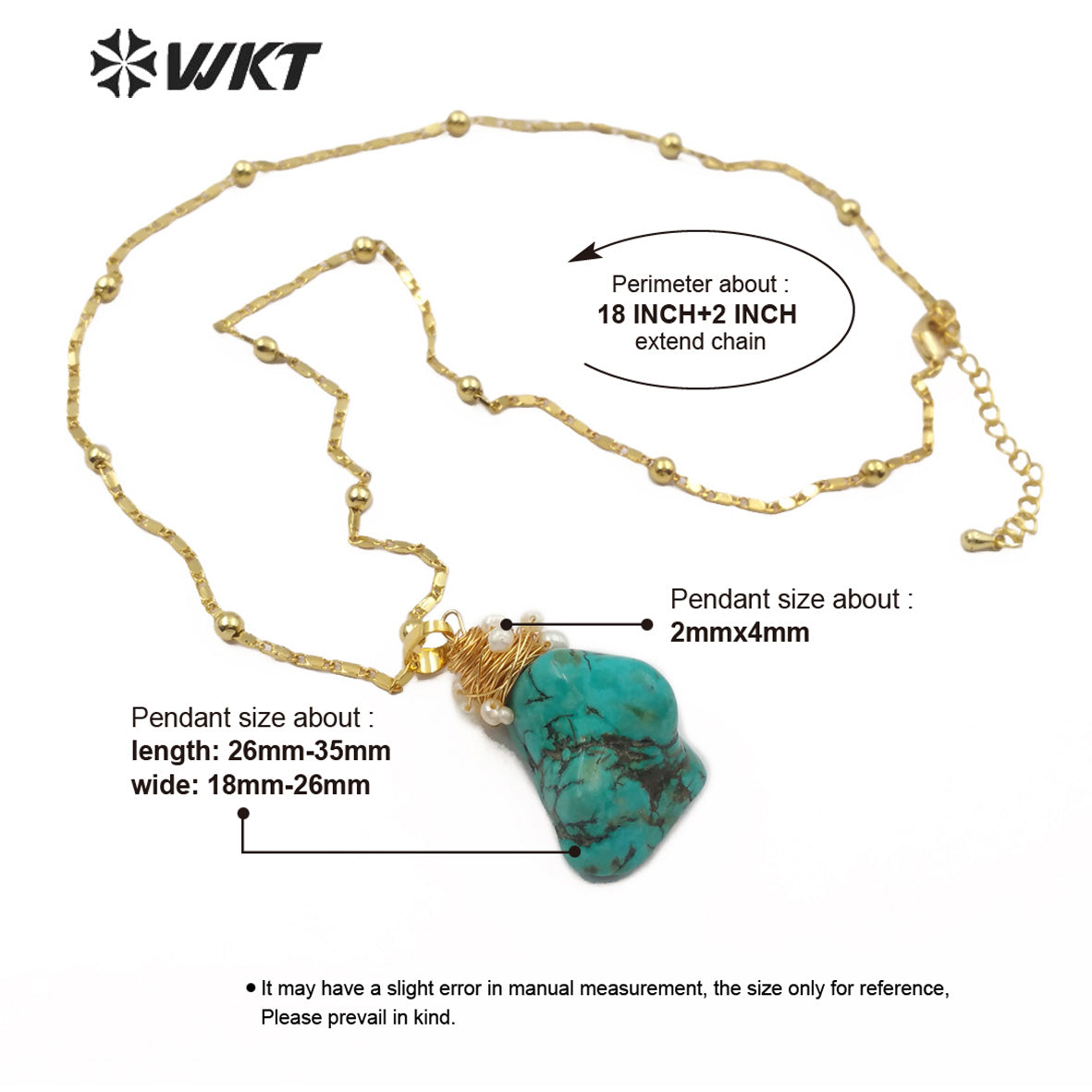 WT-N1153 Natural Turquoises Stone Necklace Howlite With Wire Wrapped Pendant White Beaded Charm Women Fashion Necklace Jewelry