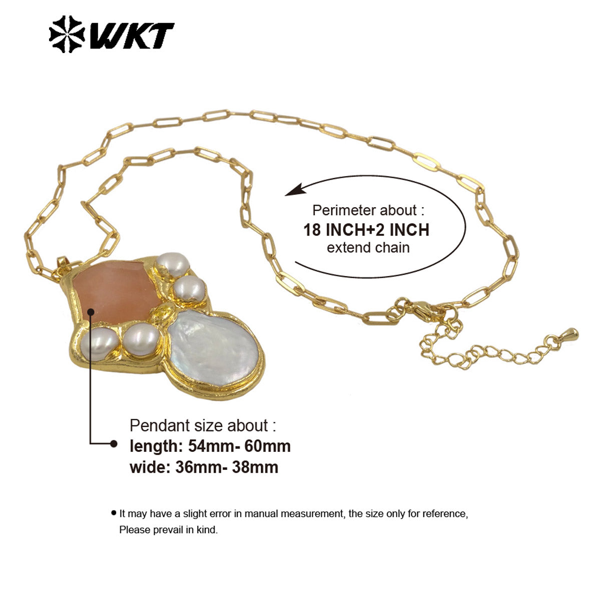 WT-JN345 Delicate Rectangle Chain With Gold Plated Natural Gemstones And Pearl Pendant Necklace For Unique Fashion Birthday Gift