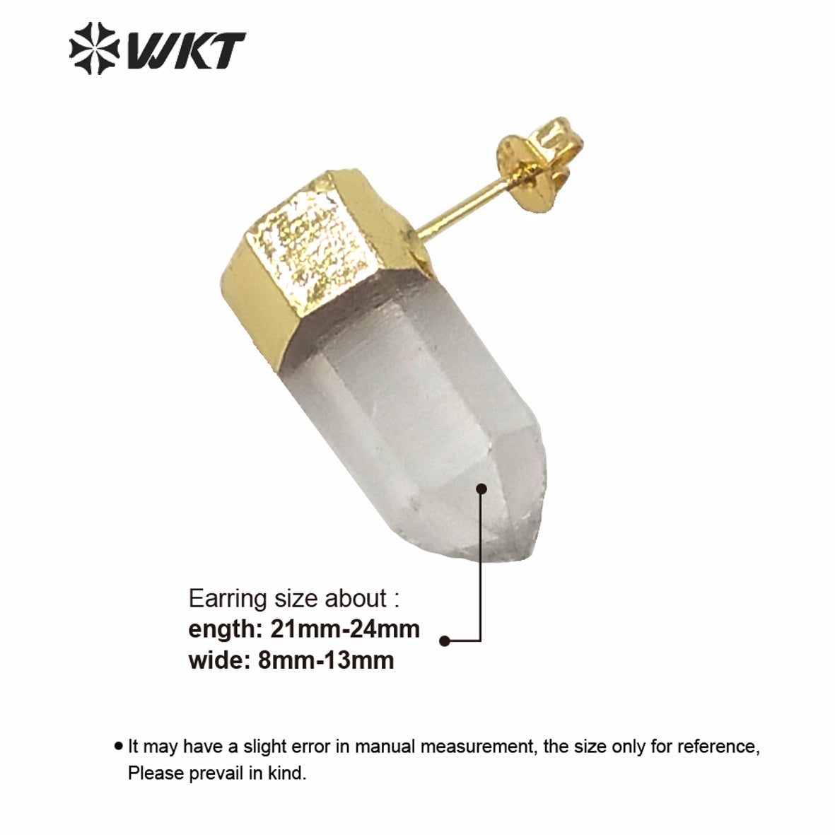 WT-E640 New Design Women Natural clear Crystal Quartz Earring Studs Fashion 18k Gold Plated Bullet Shape Quartz Studs