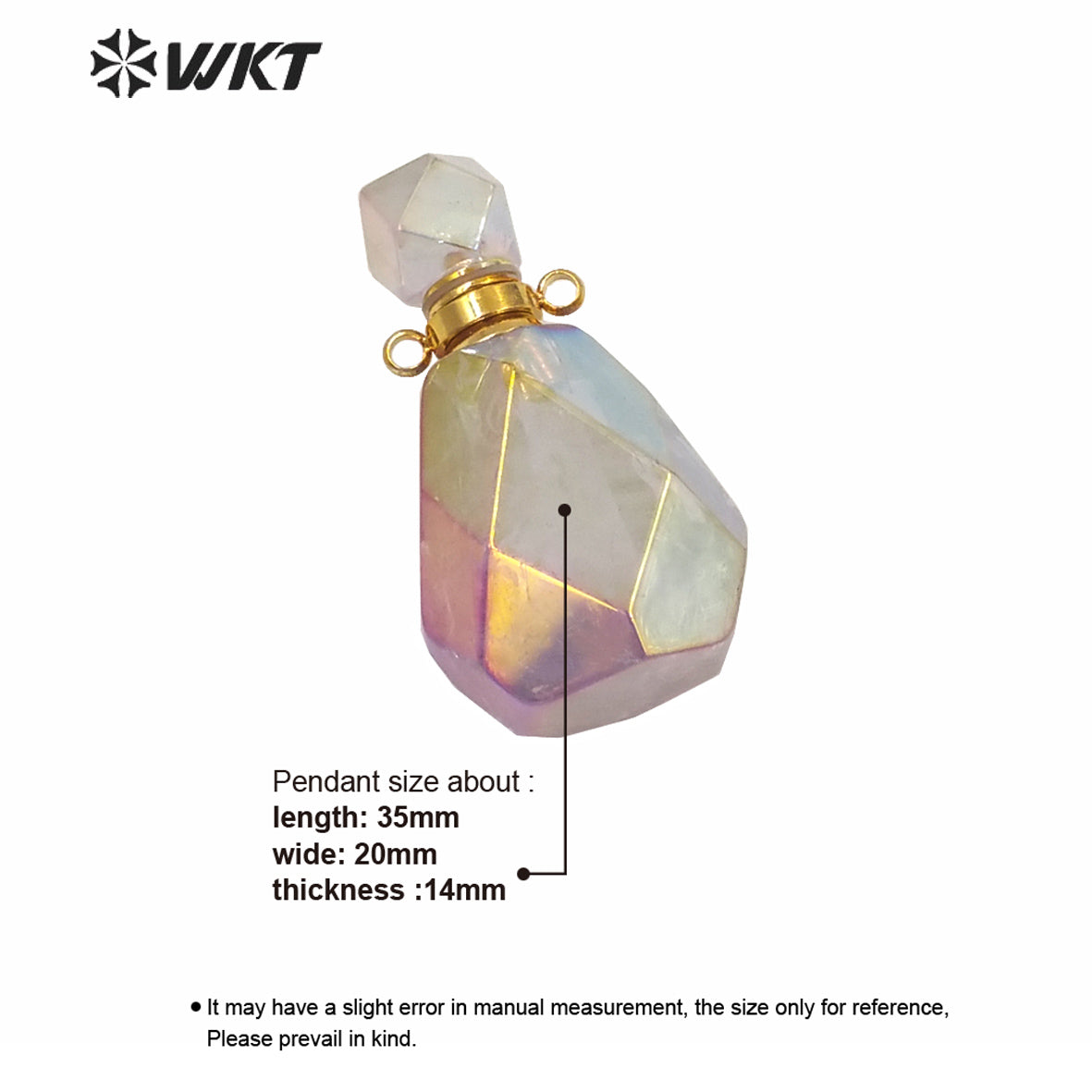 WT-P1594 Amazing New Gorgeous Women Gold AURA Titanium Electroplated Natural Stone Perfume Bottle Pendant for Necklace