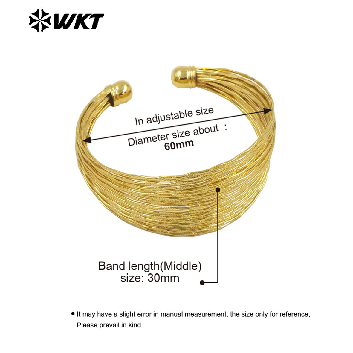WT-B677 Wholesale Popular Simple 18K Gold Plated Natural Brass Fine Lines Wide Adjustable Bracelet for Urban Women Daily Match