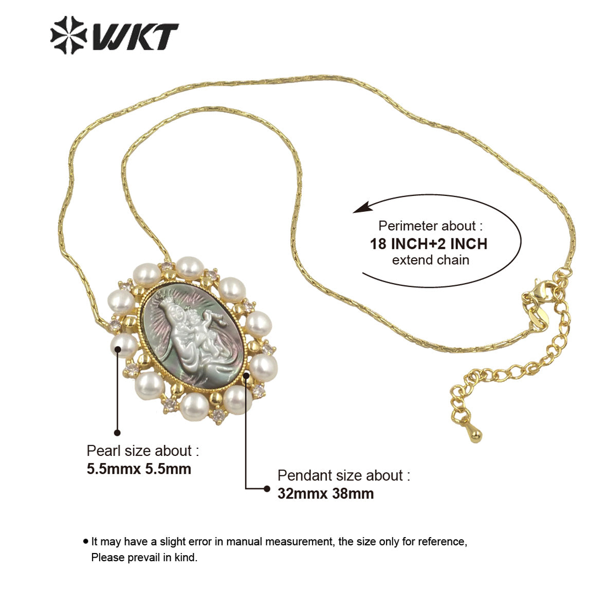 WT-JN166 WKT 2022 Fashion and Noble \White Shell and Pearl Virgin Mary Jesus Necklace for Big Party Women Retro Necklace