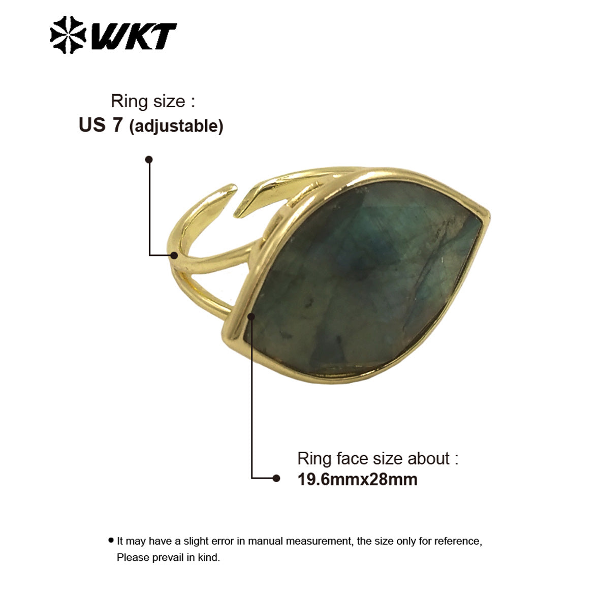 WT-R519 WKT New Design Charming Natural Flash Labradorite Stone Eye Gemstone Setting Ring for Women Party Wear Jewelry