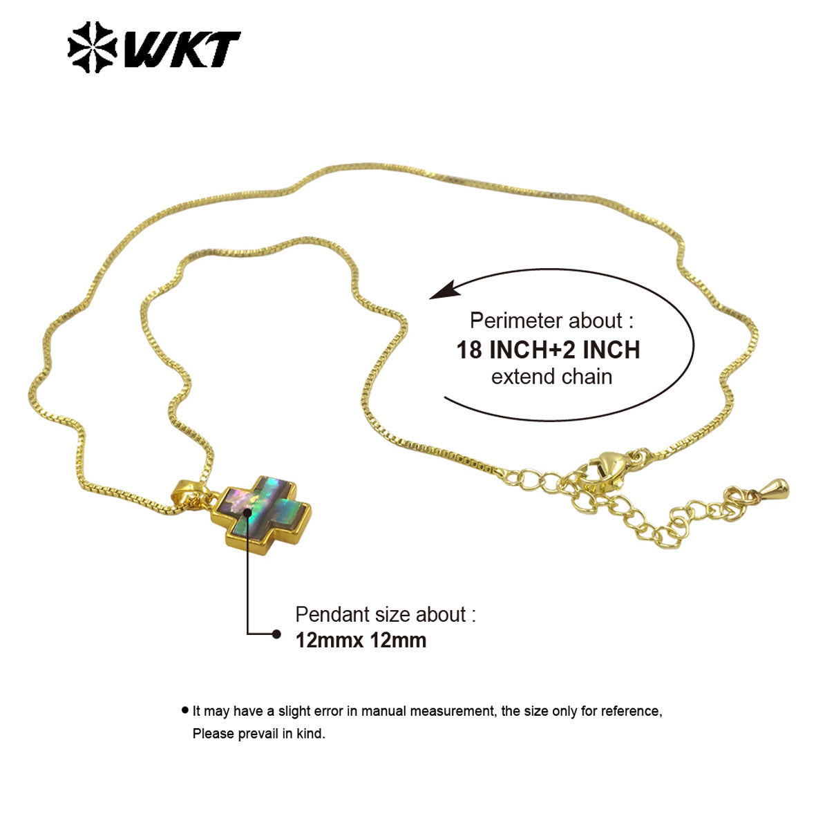 WT-JN283 Amazing Gold Plated Religious Natural Abalone Shell Cross Pendant Necklace for Women 10PCS