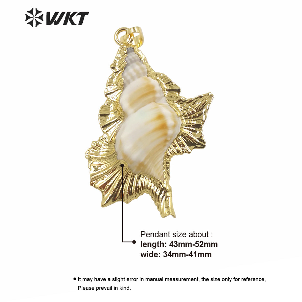 WT-JP352 WKT Classic Vintage Hot Selling Natural Trumpet Shell 18K Gold Plated Luxury Scallop Necklace Pendants