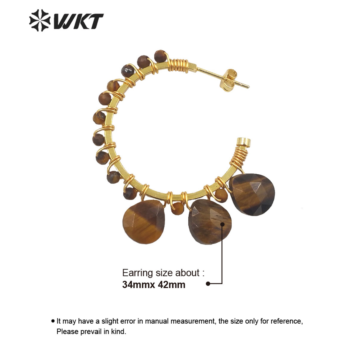 WT-E694 Wholesale Fashion Gold Plated C Shape Wire Wrapped Stone Earrings Attractive Teardrop Stone Crescent Moon Earrings