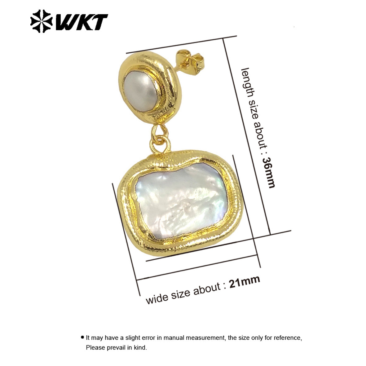 WT-MPE139 Elegant 18K Gold Plated Pearl Round Rectangular Combination Long Earrings for Women As Wedding and Anniversary Gifts