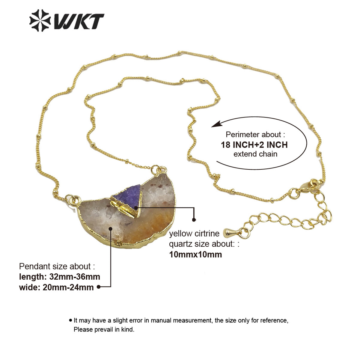 WT-N1208 Wholesale Natural Yellow Citrine Quartz Necklace With Druzy Quartz Charm Fashion Charm Jewelry Yellow Stone Necklace