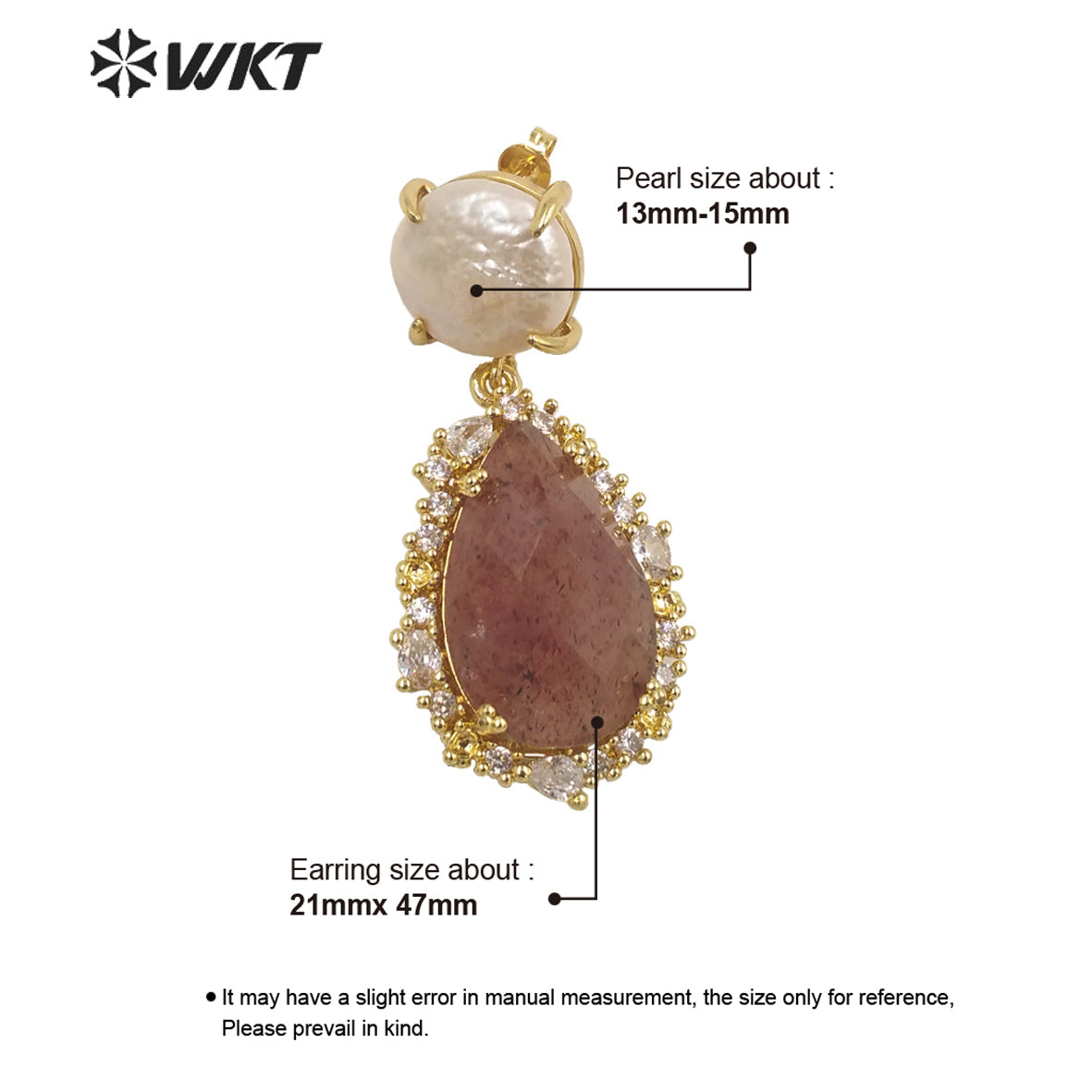 WT-E698 Unique Micropaved Gold Bezel Cubic Zircon Natural Teardrop Stone Pearl Earrings Gorgeous Drop Turquoise Stud Earrings