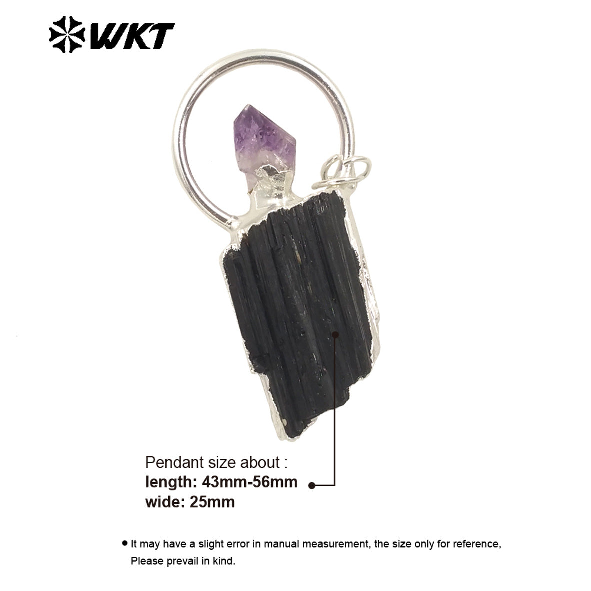 WT-P1960 Wholesale Fashion 18K Gold Plated Raw Stone Black Tourmaline With Amethyst Charm Energy Jewelry Pendants