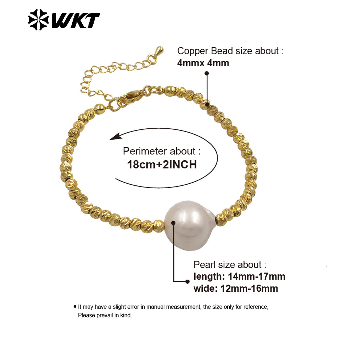 MPB128 Popular Simple Gold Plated Copper Beads With Single Big Natural Baroque Pearl Bracelet For Ladies Elegant Jewelry