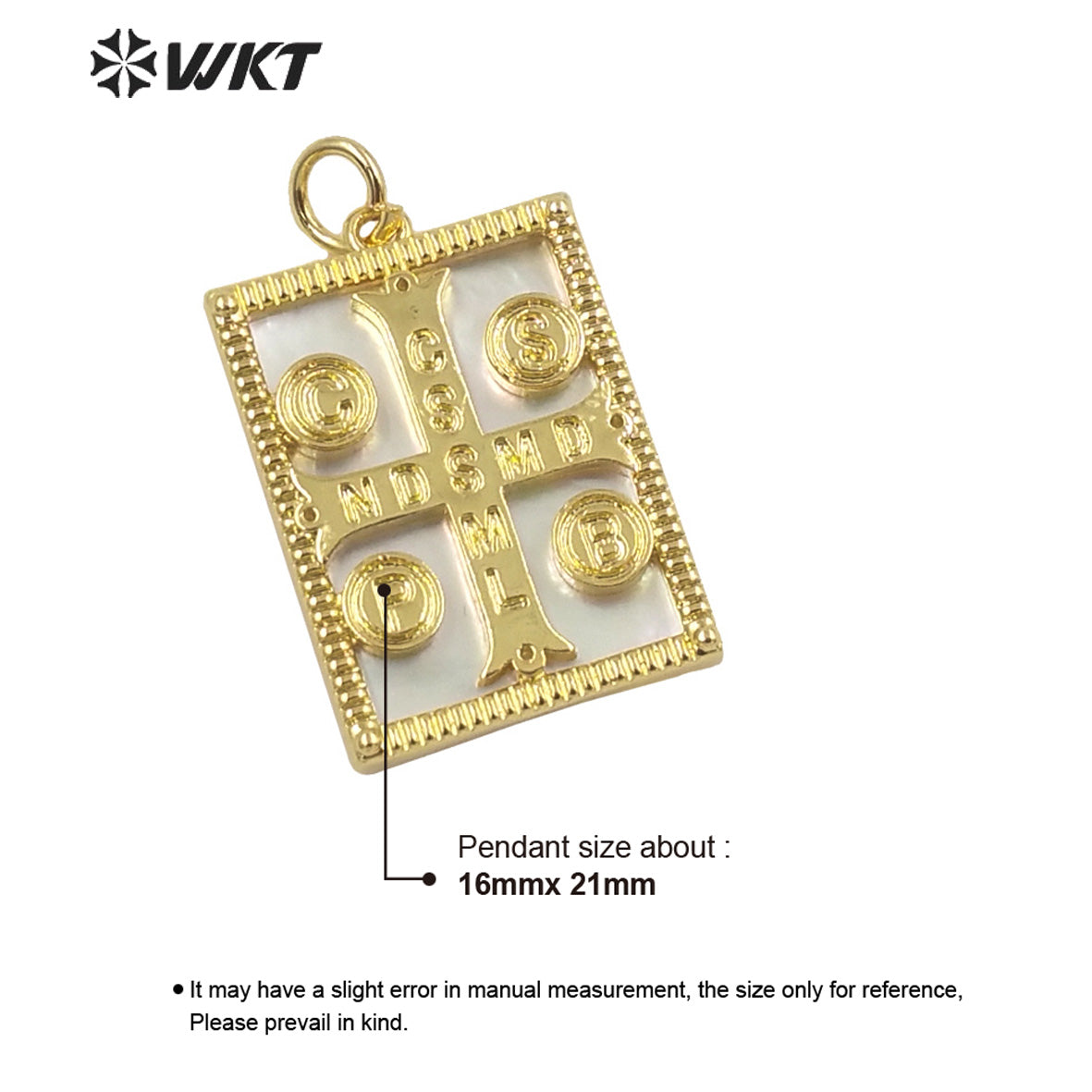 WT-MP207 Amazing WKT Fashion Real Gold Plated Religious Micro Pave Cross Pendant Lady Small Diamond Pave Shell Pendant