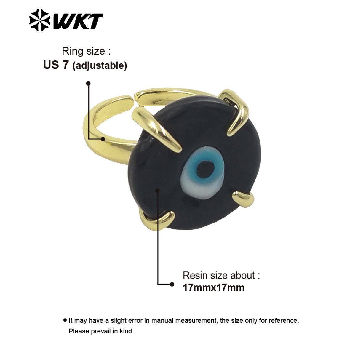 WT-MPR089 Charming Healing 18K Handmade Claw Setting Resin Turkey Eye Women Rings in Adjustable Size