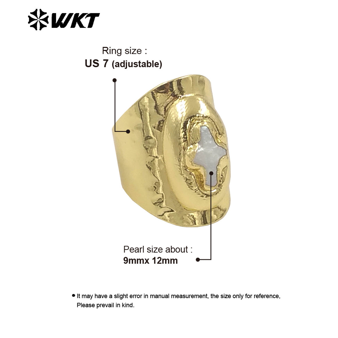 WT-MPR121 Explosive Models Fashion 18K Gold Plated Freshwater Pearl Cross With Large Adjustable Ring for Both Men and Women