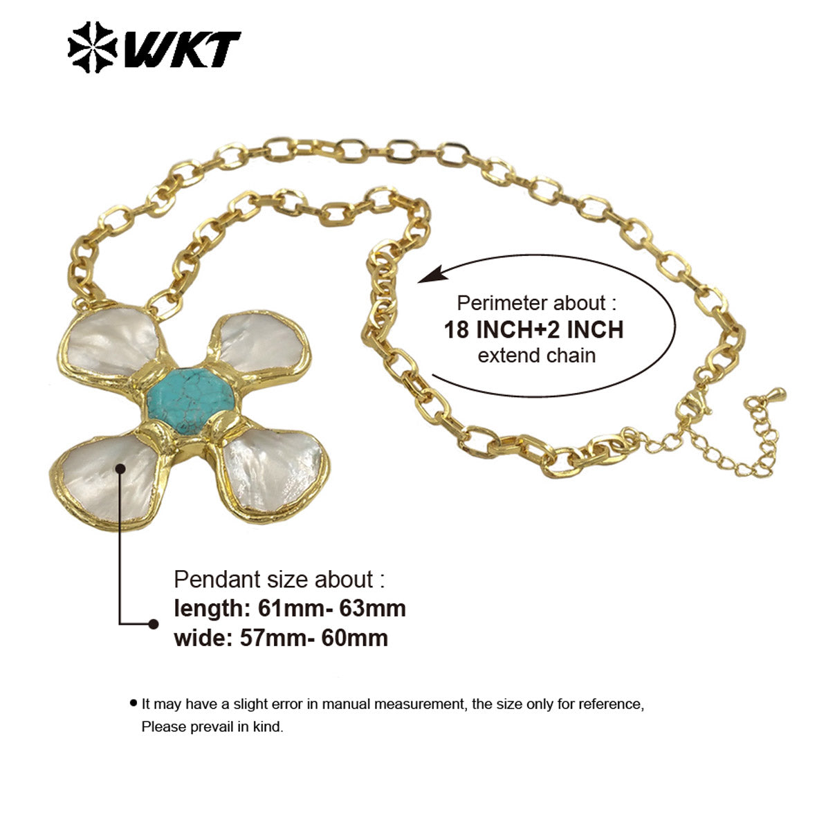WT-JN346 Popular 18K Gold Plated Natural Turquoise Amethyst Stones And Shell Flower Shape Pendant Necklace As Party Jewelry