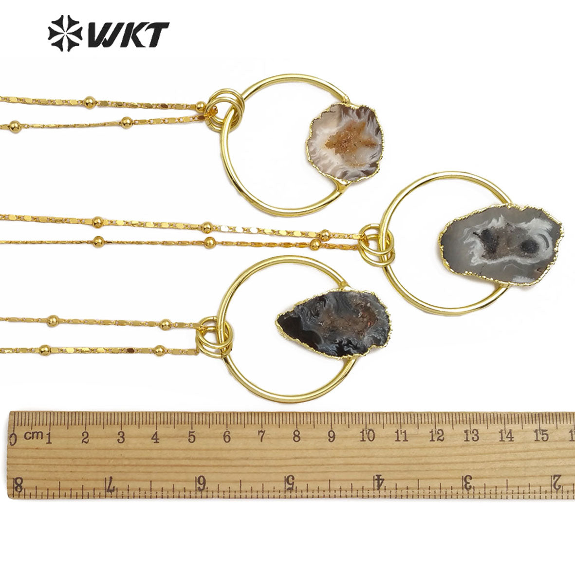 WT-N1165 Natural Druzy Geode Agate Necklace Gold Plated Irregular Shape Stone Pendant Necklace Women Fashion Necklace Jewelry