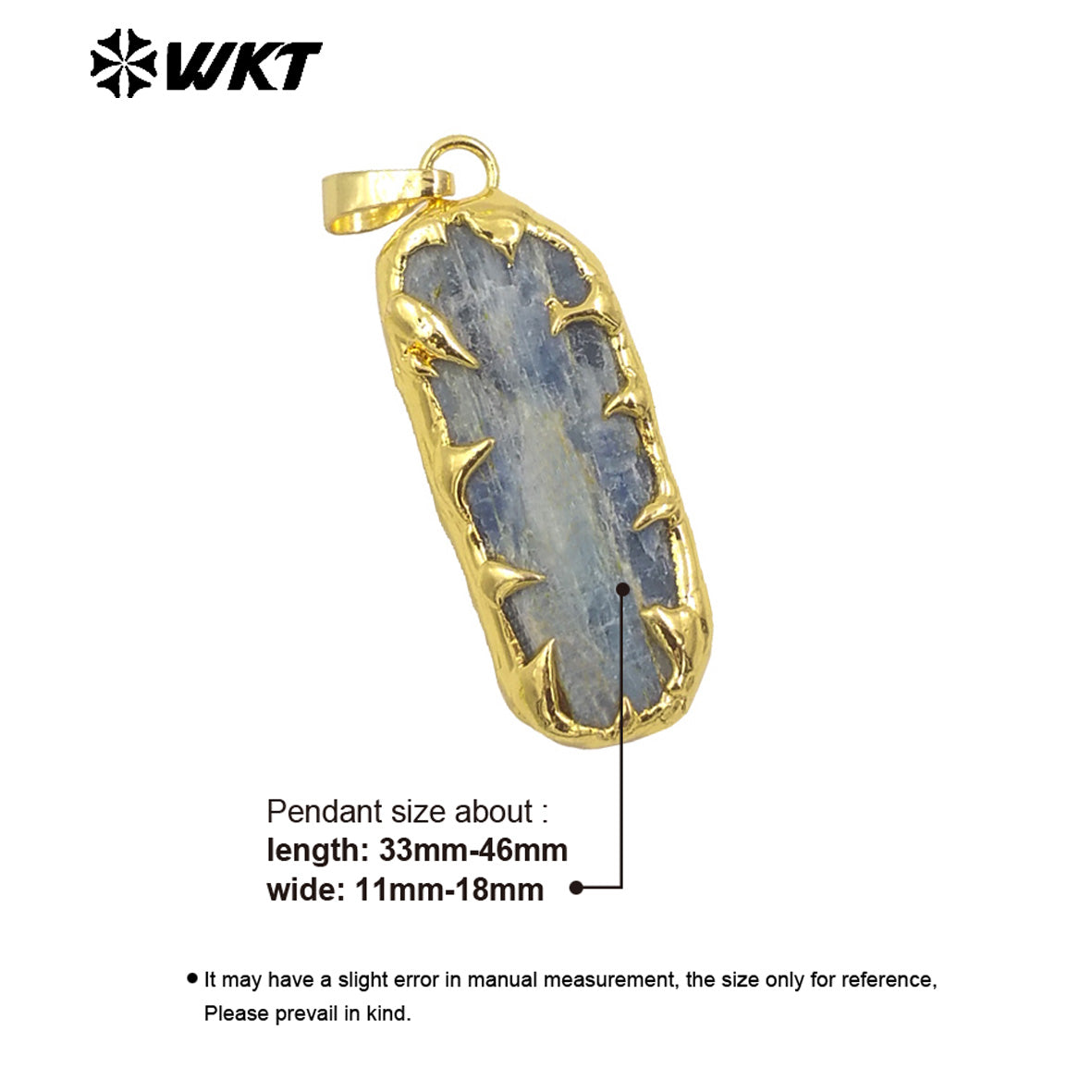 WT-P1961 Wholesale Fashion Gold Plated Boho Raw Stone Handmade Welding Unique Blue Kyanite Jewelry Pendants