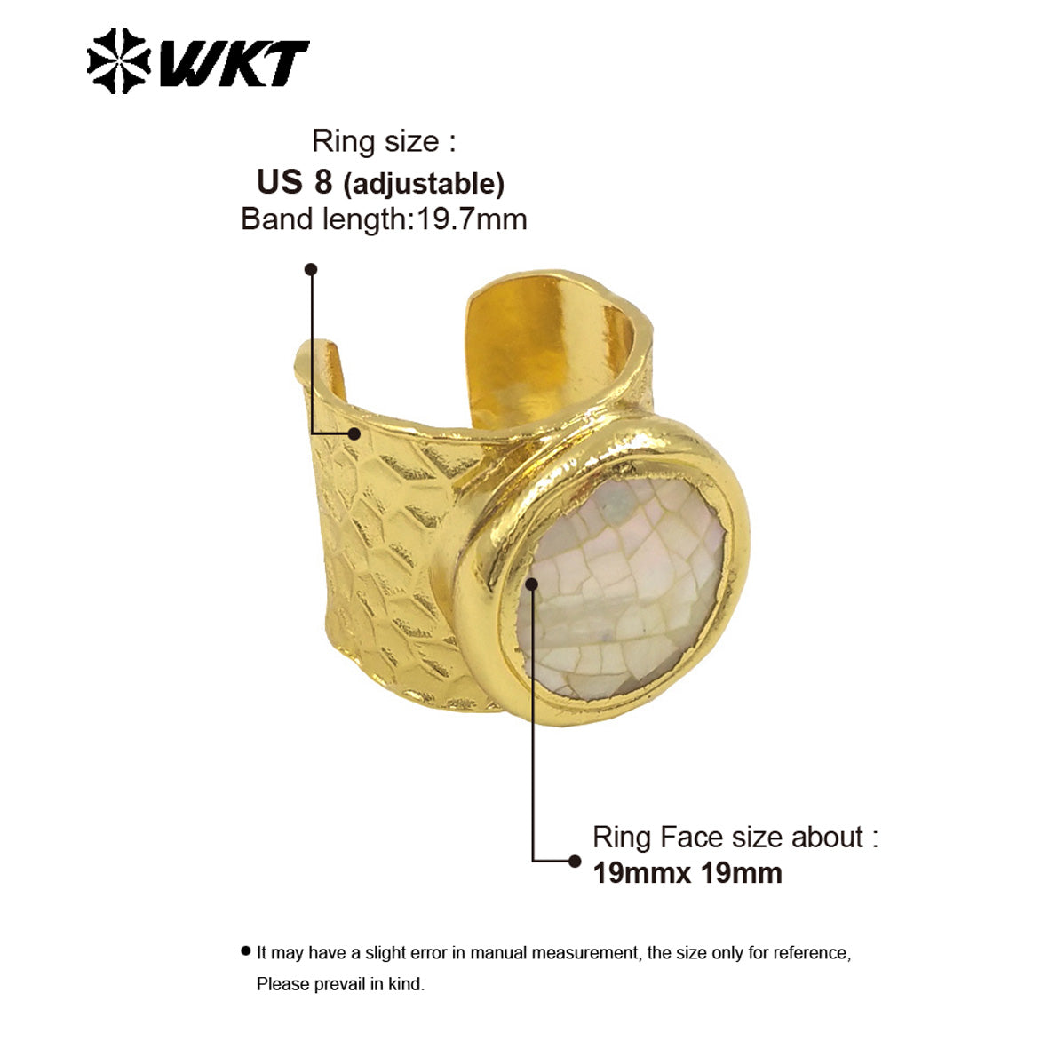 WT-MPR111 on Sale Uniquely Designed Unisex 18K Gold Plated Round Crack Adjustable Shell Wide Ring Jewelry Accessory for Party