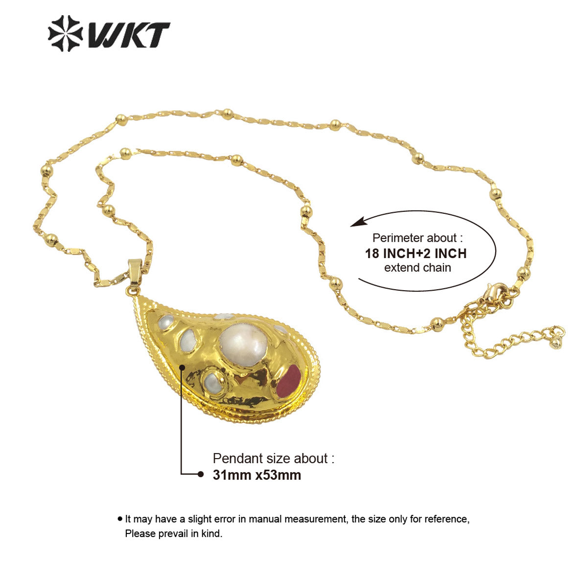 WT-JN263 New Unique Trumpet Shape Natural Freshwater Pearl and Stone Setting Handmade Pendant Necklace for Friend Gift Jewelry