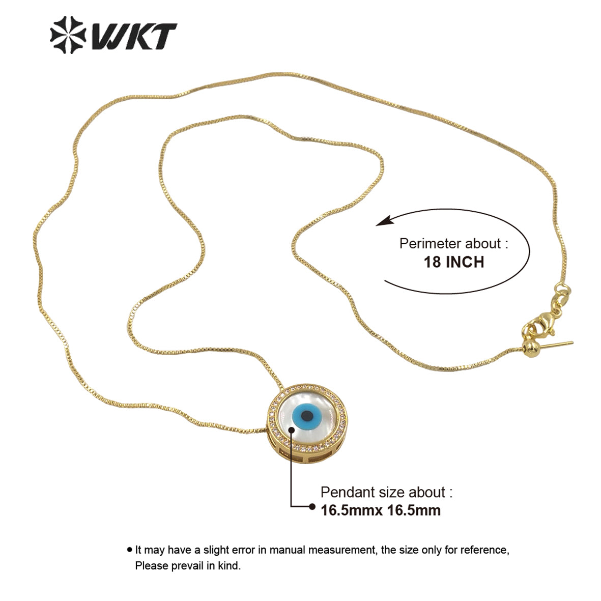 WT-MN970 Fashion 18k Real Gold Plated Micro Pave Cubic Zircon Natural Round Shell Eye Pendants Necklace Charming Eye Necklace
