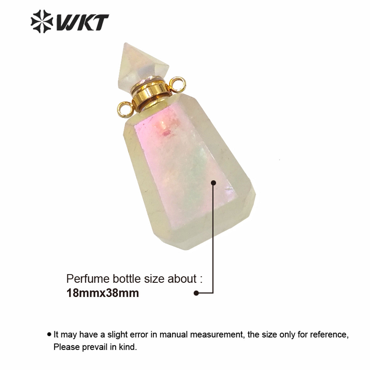WT-P1616 WKT Newest Natural Crystal Quart Aura Angel Perfume Bottle Fashion Gold Exclusive Design Aura Spirit Bottle Pendant