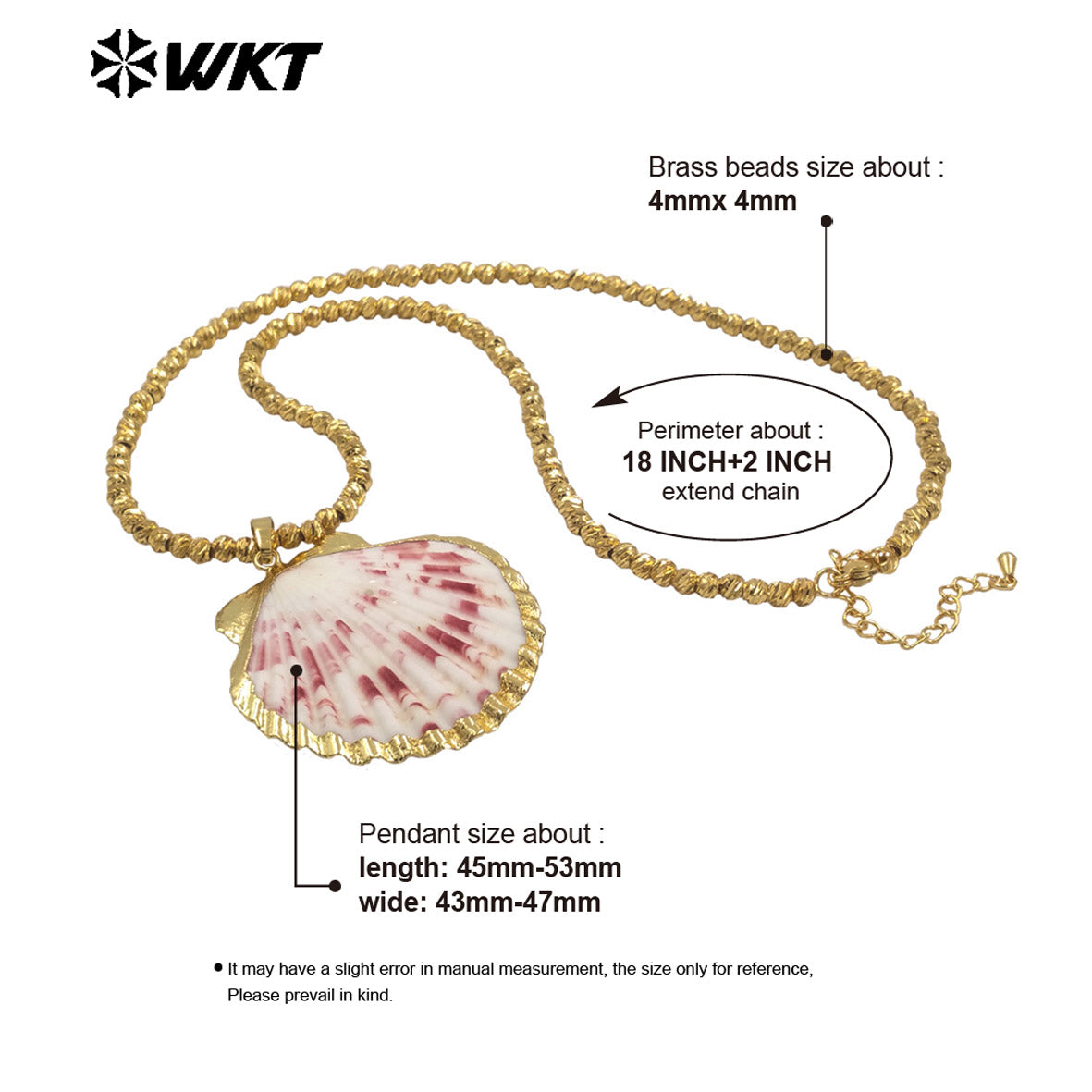 WT-JN341 Fashion Beach Vacation Style 18K Gold Plated Natural Scallop Shell Pendant Necklace For Women Beautiful Gifts