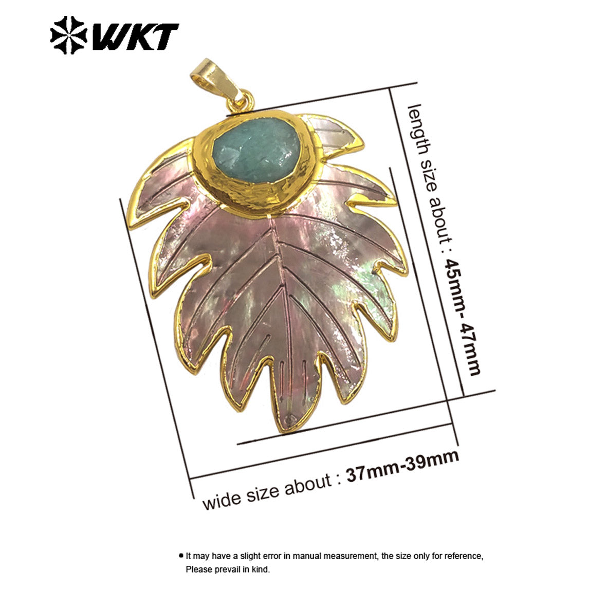WT-JP472 High Quality Unique Gold Plated Natural Shell And Amazonite Stone Leaves Shape Pendant For Women Jewelry Decoration