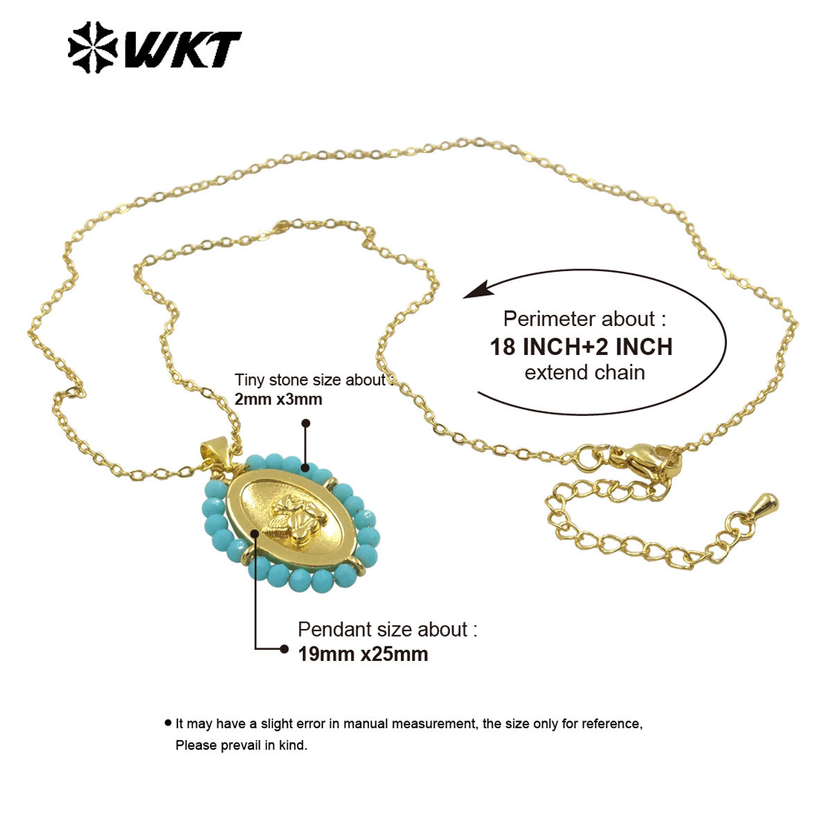 WT-MN994 2024 New Popular Gold Plated With Handmade Crystal Wire Wrapped Beads Around Angel Medal Christian Jewelry Necklace