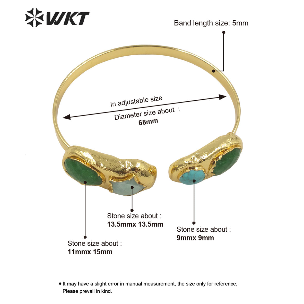 WT-B601 Natural Gemstone Bangles Star Ball Gemstone Earth Star 18k Real Gold Plated Precious Bangles Natural Gemstone Bangles