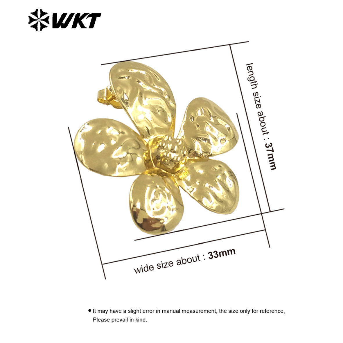 WT-E761 WKT New Product 18K Gold Plated and Silver Natural Yellow Brass Flower Earrings for Friend and Wife As Daily and Party
