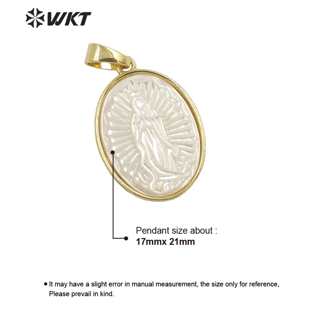 WT-JP320 Wholesale Fashion Religious Christian Virgin Mary Shell Pendant Gold Bezel Oval Shape MOP Jewelry Pendant