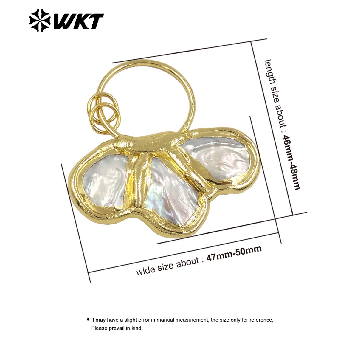 WT-JP386 WKT 2024 New Design 18K Gold Plated Natural Yellow Brass Freshwater Pearl Shell Shape Pendant Necklace Accessories