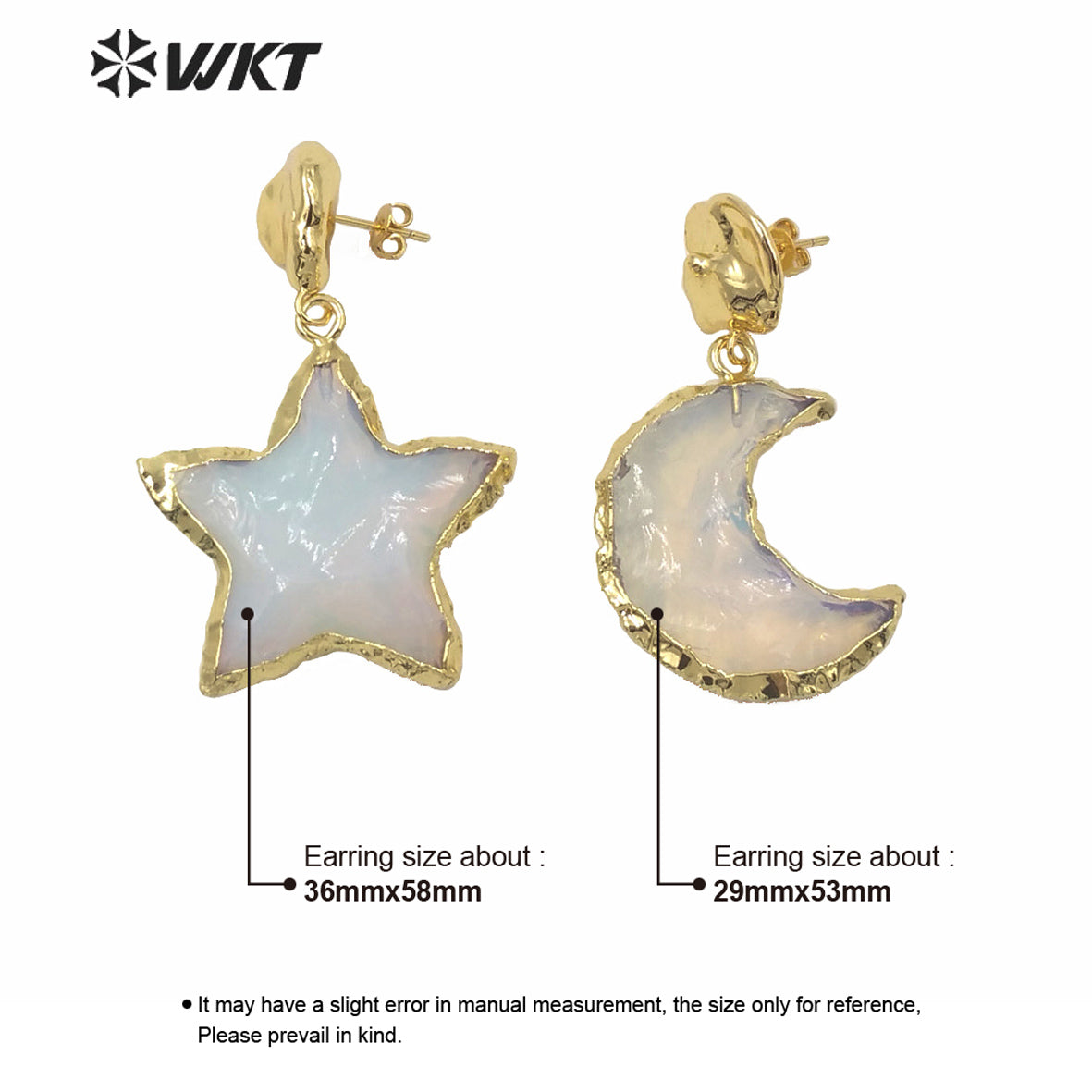 WT-E635 Amazing Super Hot Fashion Gold Electroplated Opal Star Earrings Hand Make Natural Moon and Star Stone Opal Earrings