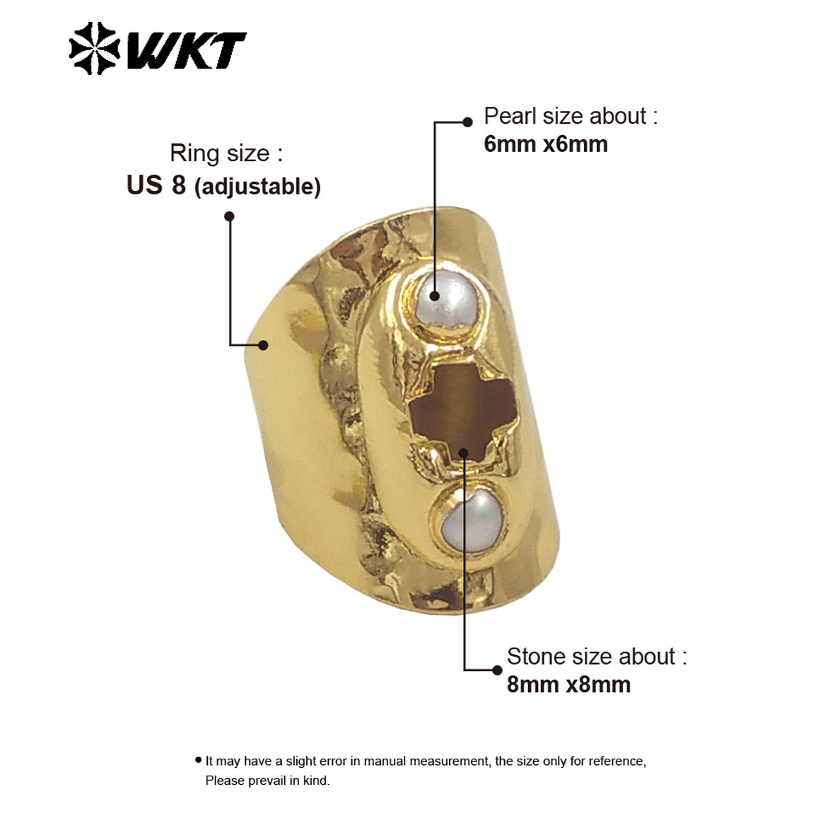 WT-MPR130 New Arrival 18K Gold Plated Religious Ring Jewelry With Double Pearls and Cross Shape Stone Adjustable Size for Party