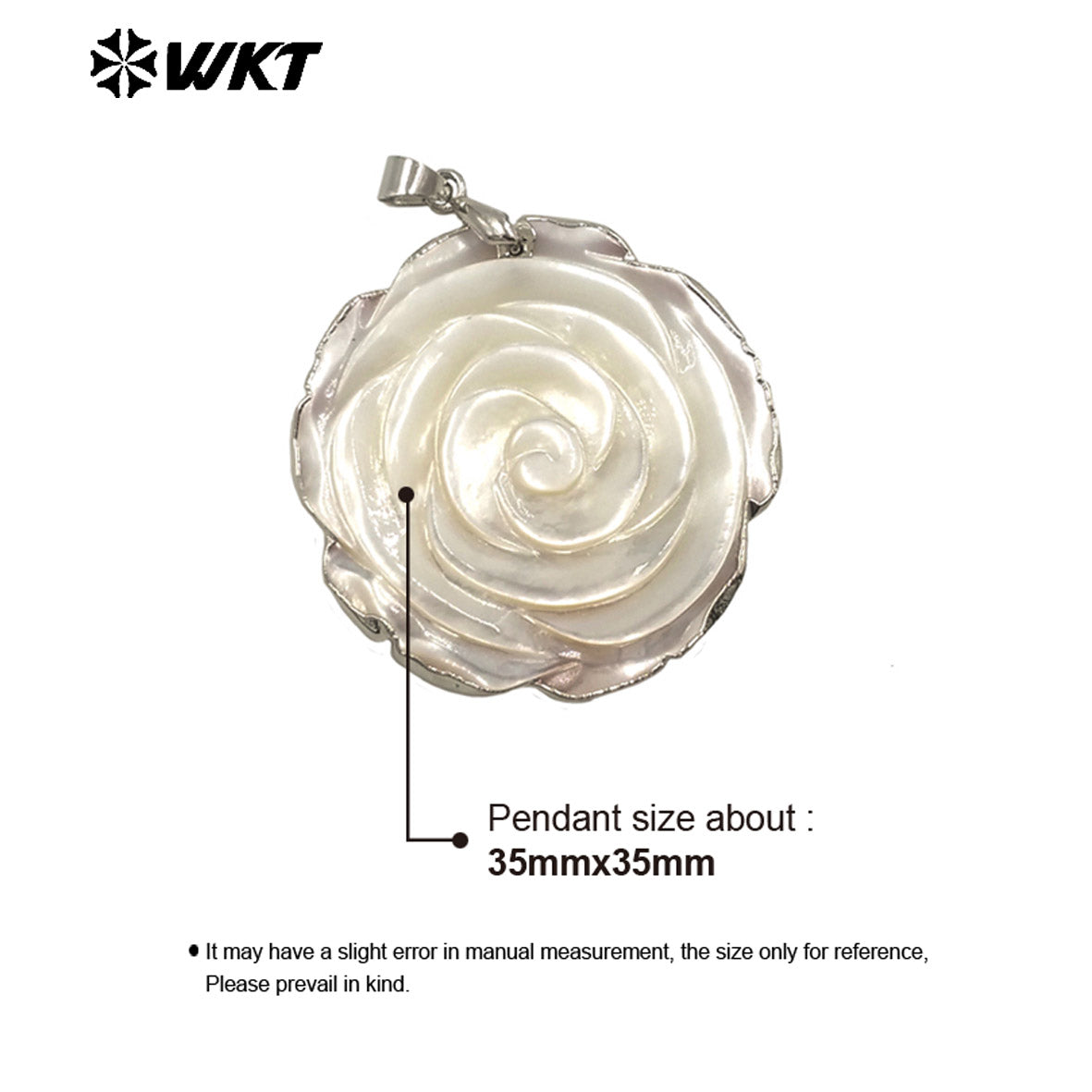 WT-JP404 Luxury Exquisite Rose Flower Shape Pendant Raw Natural Shell Hand Carved Gold Silver Plated Elegant Style Jewelry DIY