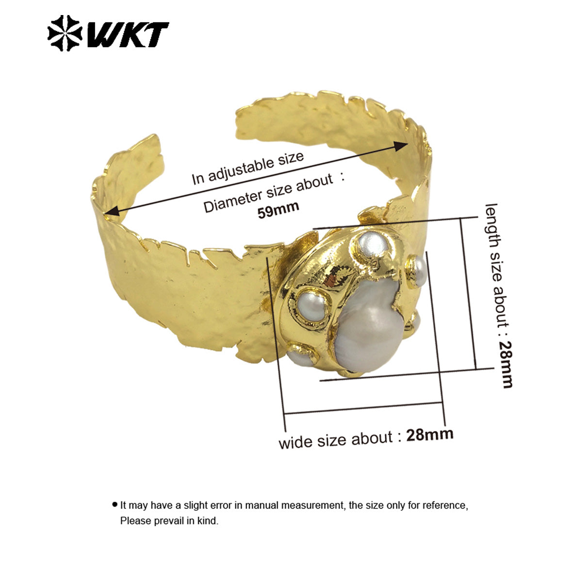 MPB122 Wholesale New Design Vintage Style Natural Big Baroque Pearl Cuff Bracelet Adjustable Size 18K Gold Plated Women Jewelry