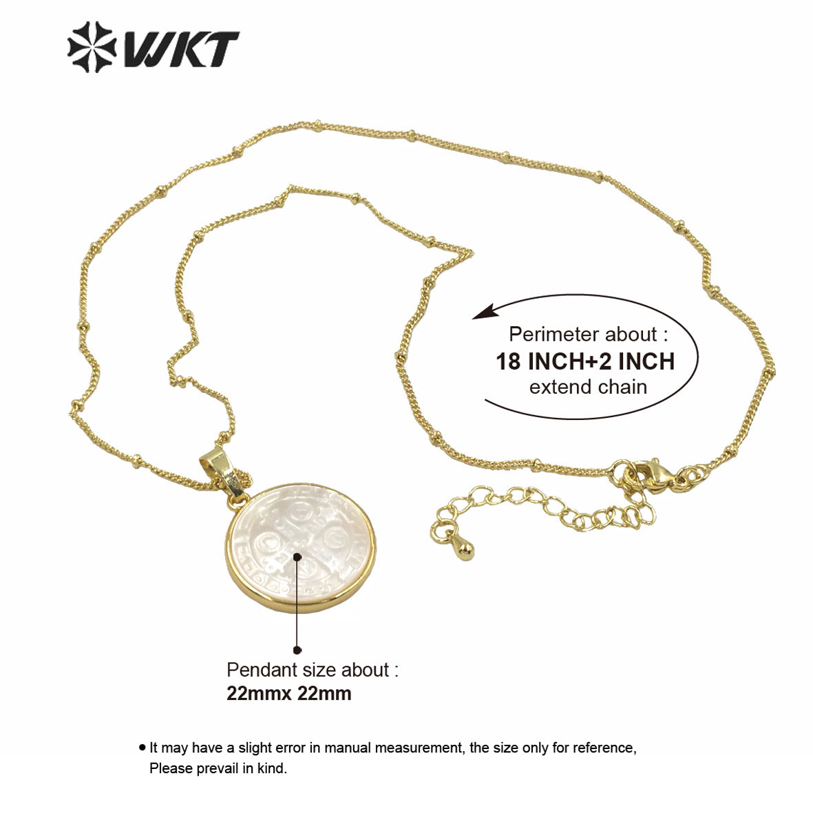 WT-JN127 Wholesale 22mm Round Mother of Pearl Christian Jesus Cross Necklace Women Fashion White Shell Religious Necklace