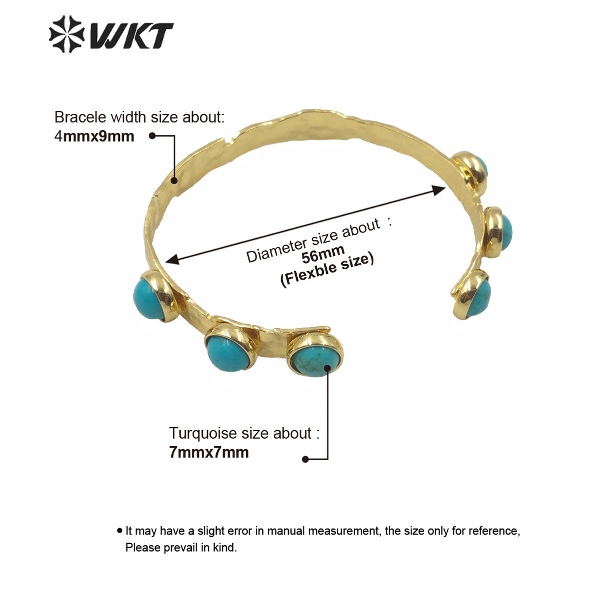 WT-B552 Hot Natural Turquoise Cuff Bangle Gold Electroplated No Fade Elegant Stone Bangle Boho Casual Vintage Bangle